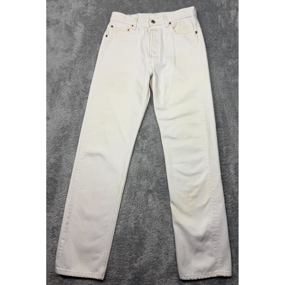 Vintage 90s Levi's 501 USA‎ White Denim Jeans Red Tab FITS 29x31 Distressed